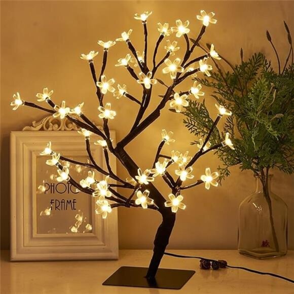 17.5” Lighted Cherry Blossom Tree 48 Warm White Lights Plug in Adapter Light up - Picture 7 of 7
